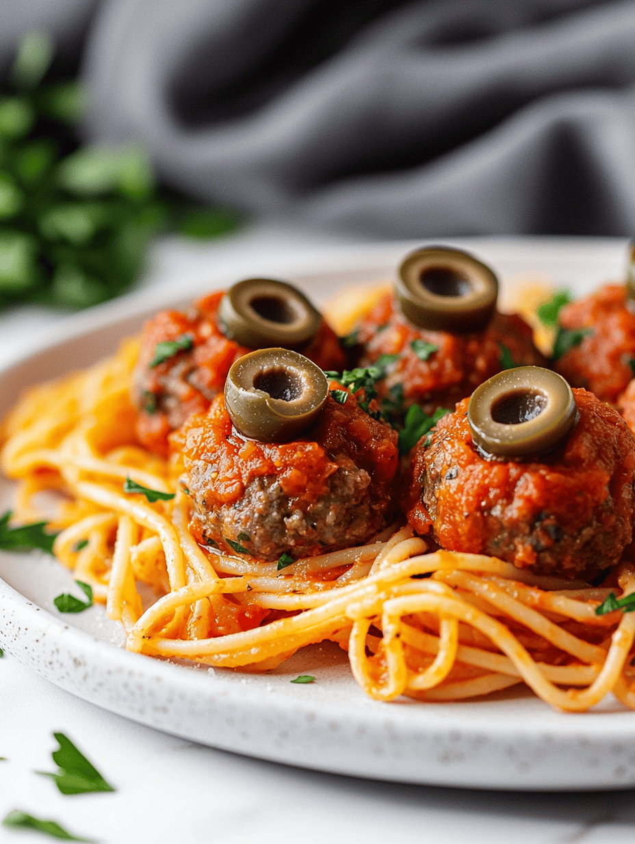 Gory Goodness: Halloween Eyeball Pasta with Creepy Meatball ‘Eyeballs’